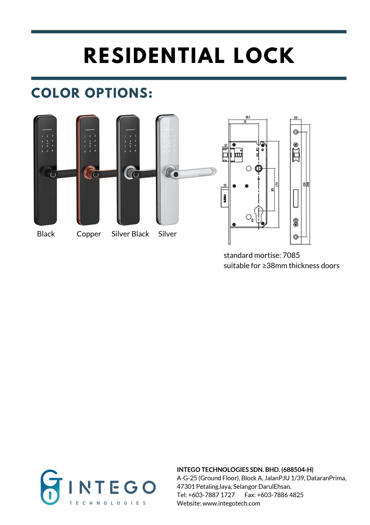 Intego Residential Lock – EL800-MDTH7B – Intego Technologies